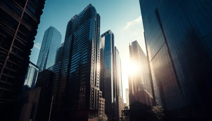 corporate skyscrapers symbolizing financial institutions